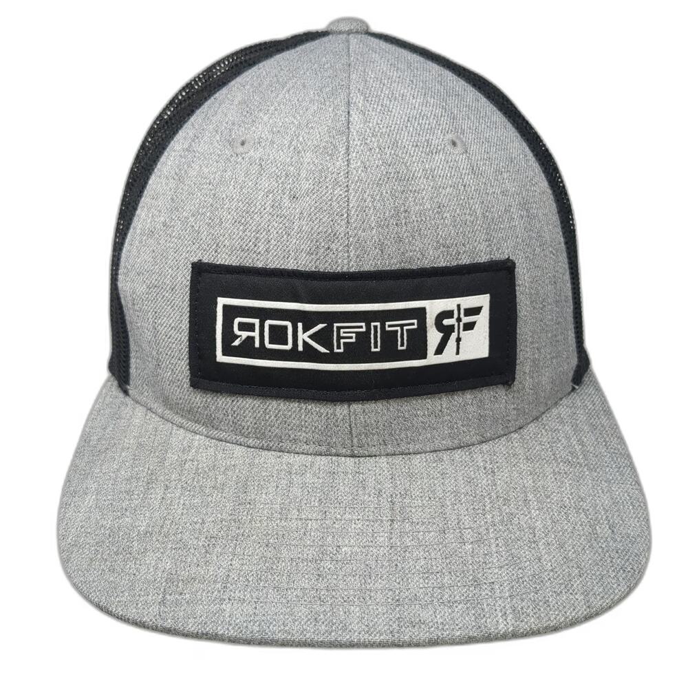RokFit Trucker Hat Gray One Size Black White Snapback Mesh Fitness Gym Workout
